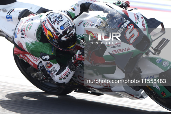 Johann Zarco of France and LCR Honda rides on track during the Race of MotoGP of San Marino at Misano World Circuit in Misano Adriatico, Ita...