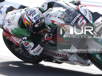 Johann Zarco of France and LCR Honda rides on track during the Race of MotoGP of San Marino at Misano World Circuit in Misano Adriatico, Ita...