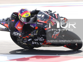 Aleix Espargaro of Spain and Aprilia Racing rides on track during the Race of MotoGP of San Marino at Misano World Circuit in Misano Adriati...