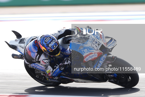 Miguel Oliveira of Portugal and Trackhouse Racing rides on track during the Race of MotoGP of San Marino at Misano World Circuit in Misano A...