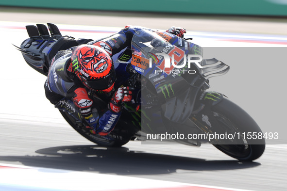 Fabio Quartararo of France and Monster Energy Yamaha MotoGP rides on track during the Race of MotoGP of San Marino at Misano World Circuit i...