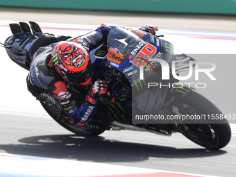 Fabio Quartararo of France and Monster Energy Yamaha MotoGP rides on track during the Race of MotoGP of San Marino at Misano World Circuit i...