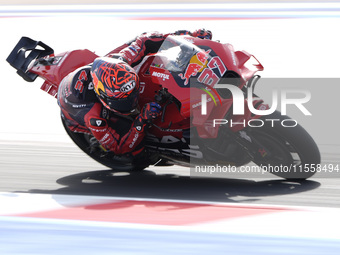 Augusto Fernandez of Spain and Red Bull GASGAS Tech3 rides on track during the Race of MotoGP of San Marino at Misano World Circuit in Misan...