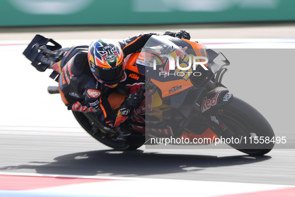 Brad Binder of South Africa and Red Bull KTM Factory Racing rides on track during the Race of MotoGP of San Marino at Misano World Circuit i...