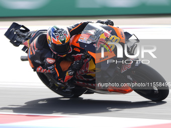 Brad Binder of South Africa and Red Bull KTM Factory Racing rides on track during the Race of MotoGP of San Marino at Misano World Circuit i...