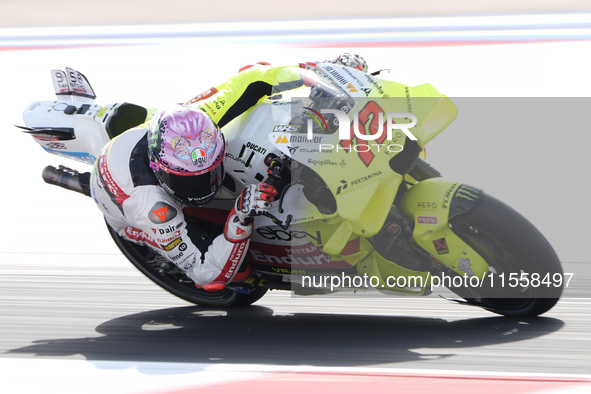 Marco Bezzecchi of Italy and Pertamina Enduro VR46 Racing Team rides on track during the Race of MotoGP of San Marino at Misano World Circui...