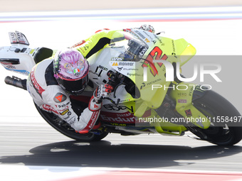 Marco Bezzecchi of Italy and Pertamina Enduro VR46 Racing Team rides on track during the Race of MotoGP of San Marino at Misano World Circui...