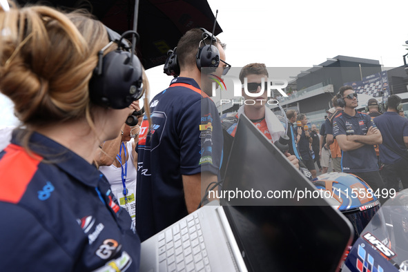 Ivan Ortola of Spain and MT Helmets - MSI looks on prior to the Moto3 Race of MotoGP of San Marino at Misano World Circuit in Misano Adriati...