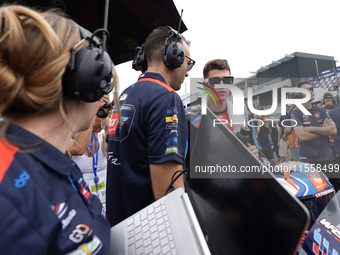 Ivan Ortola of Spain and MT Helmets - MSI looks on prior to the Moto3 Race of MotoGP of San Marino at Misano World Circuit in Misano Adriati...