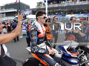 Ivan Ortola of Spain and MT Helmets - MSI looks on prior to the Moto3 Race of MotoGP of San Marino at Misano World Circuit in Misano Adriati...