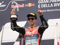 Ai Ogura of Japan and MT Helmets - MSI celebrate the victory of the Moto2 Race of MotoGP of San Marino at Misano World Circuit in Misano Adr...