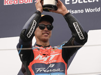 Ai Ogura of Japan and MT Helmets - MSI celebrate the victory of the Moto2 Race of MotoGP of San Marino at Misano World Circuit in Misano Adr...