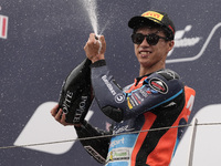 Ai Ogura of Japan and MT Helmets - MSI celebrate the victory of the Moto2 Race of MotoGP of San Marino at Misano World Circuit in Misano Adr...