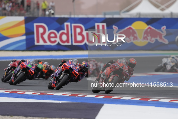 Francesco Bagnaia of Italy and Ducati Lenovo Team participates in the Race of MotoGP of San Marino at Misano World Circuit in Misano Adriati...