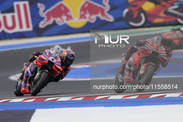 Francesco Bagnaia of Italy and Ducati Lenovo Team participates in the Race of MotoGP of San Marino at Misano World Circuit in Misano Adriati...