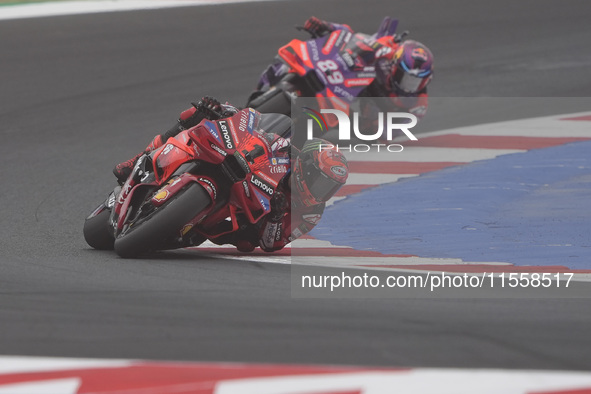 Francesco Bagnaia of Italy and Ducati Lenovo Team participates in the Race of MotoGP of San Marino at Misano World Circuit in Misano Adriati...