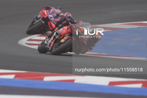 Francesco Bagnaia of Italy and Ducati Lenovo Team participates in the Race of MotoGP of San Marino at Misano World Circuit in Misano Adriati...