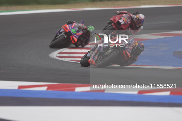 Jorge Martin of Spain and Prima Pramac Racing rides on track during the Race of MotoGP of San Marino at Misano World Circuit in Misano Adria...