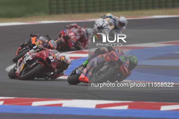 Franco Morbidelli of Italy and Prima Pramac Racing rides on track during the Race of MotoGP of San Marino at Misano World Circuit in Misano...