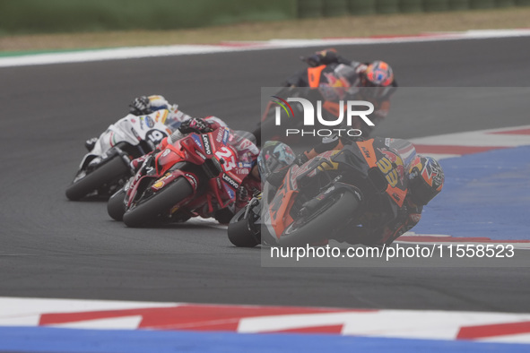 Brad Binder of South Africa and Red Bull KTM Factory Racing rides on track during the Race of MotoGP of San Marino at Misano World Circuit i...