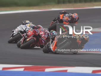 Brad Binder of South Africa and Red Bull KTM Factory Racing rides on track during the Race of MotoGP of San Marino at Misano World Circuit i...