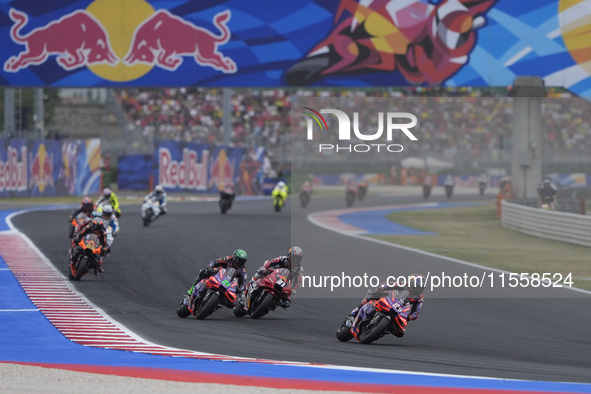 Jorge Martin of Spain and Prima Pramac Racing rides on track during the Race of MotoGP of San Marino at Misano World Circuit in Misano Adria...