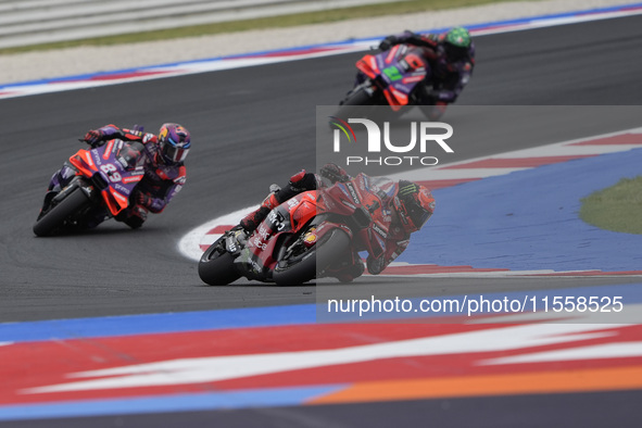 Francesco Bagnaia of Italy and Ducati Lenovo Team participates in the Race of MotoGP of San Marino at Misano World Circuit in Misano Adriati...