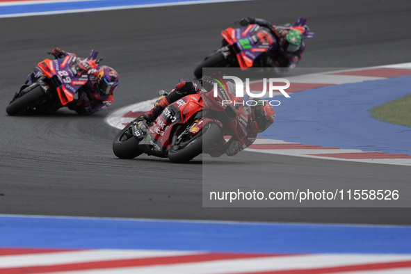 Francesco Bagnaia of Italy and Ducati Lenovo Team participates in the Race of MotoGP of San Marino at Misano World Circuit in Misano Adriati...