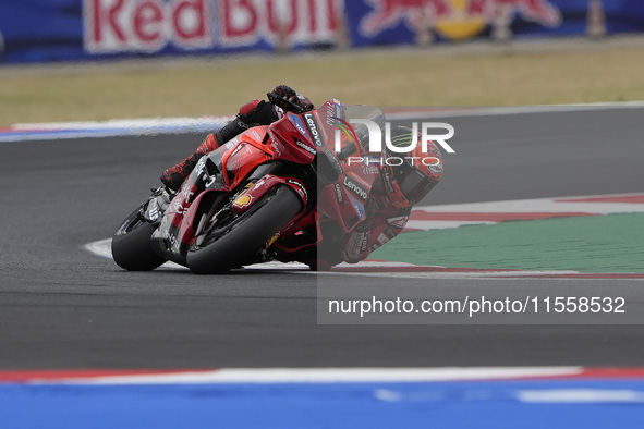 Francesco Bagnaia of Italy and Ducati Lenovo Team participates in the Race of MotoGP of San Marino at Misano World Circuit in Misano Adriati...