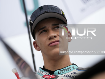 Angel Piqueras and Leopard Racing from Spain look on before the Moto3 Race of MotoGP of San Marino at Misano World Circuit in Misano Adriati...