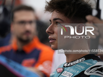 Angel Piqueras and Leopard Racing from Spain look on before the Moto3 Race of MotoGP of San Marino at Misano World Circuit in Misano Adriati...