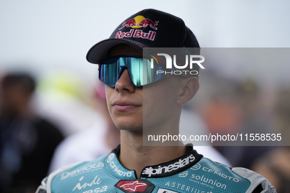 Angel Piqueras and Leopard Racing from Spain look on before the Moto3 Race of MotoGP of San Marino at Misano World Circuit in Misano Adriati...