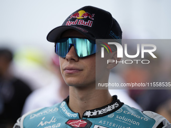 Angel Piqueras and Leopard Racing from Spain look on before the Moto3 Race of MotoGP of San Marino at Misano World Circuit in Misano Adriati...