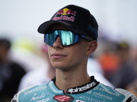 Angel Piqueras and Leopard Racing from Spain look on before the Moto3 Race of MotoGP of San Marino at Misano World Circuit in Misano Adriati...