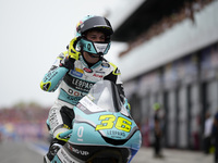 Angel Piqueras and Spain and Leopard Racing celebrate the victory of the Moto3 Race of MotoGP of San Marino at Misano World Circuit in Misan...