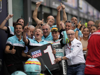 Angel Piqueras and Spain and Leopard Racing celebrate the victory of the Moto3 Race of MotoGP of San Marino at Misano World Circuit in Misan...