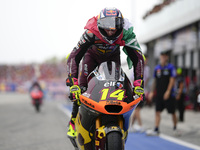 Tony Arbolino of Italy and ELF Marc VDS Racing Team celebrates the third place in the Moto2 Race of MotoGP of San Marino at Misano World Cir...