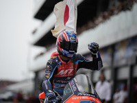 Ai Ogura of Japan and MT Helmets - MSI celebrate the victory of the Moto2 Race of MotoGP Of San Marino at Misano World Circuit in Misano Adr...