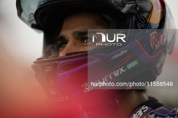 Jorge Martin of Spain and Prima Pramac Racing looks on prior to the MotoGP Race of MotoGP of San Marino at Misano World Circuit in Misano Ad...