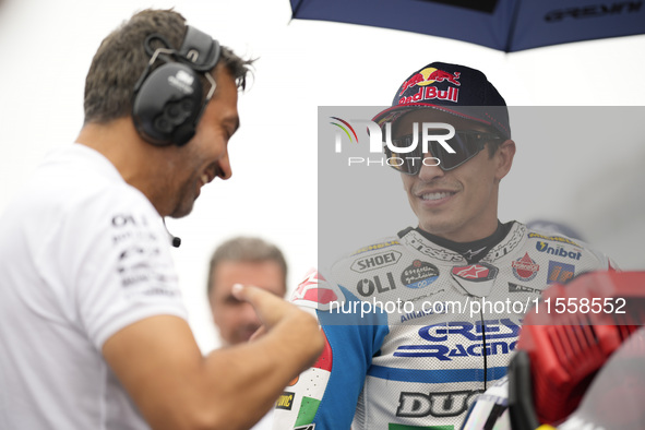 Marc Marquez of Spain and Gresini Racing MotoGP looks on prior to the MotoGP Race of MotoGP of San Marino at Misano World Circuit in Misano...