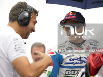 Marc Marquez of Spain and Gresini Racing MotoGP looks on prior to the MotoGP Race of MotoGP of San Marino at Misano World Circuit in Misano...