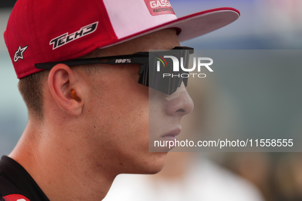 In Misano Adriatico, Italy, on September 8, 2024, Augusto Fernandez of Spain and Red Bull GASGAS Tech3 looks on prior to the MotoGP Race of...