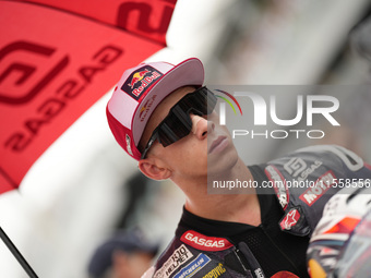 In Misano Adriatico, Italy, on September 8, 2024, Augusto Fernandez of Spain and Red Bull GASGAS Tech3 looks on prior to the MotoGP Race of...