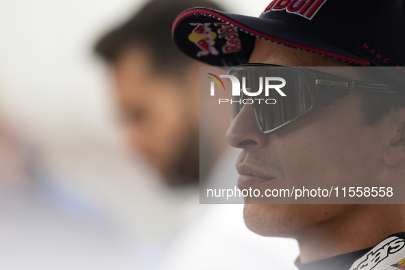 Marc Marquez of Spain and Gresini Racing MotoGP looks on prior to the MotoGP Race of MotoGP of San Marino at Misano World Circuit in Misano...