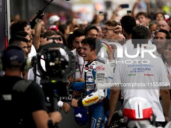 Marc Marquez of Spain and Gresini Racing MotoGP celebrate the victory of the MotoGP Race of MotoGP Of San Marino at Misano World Circuit in...