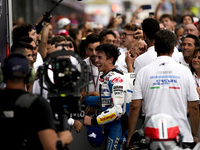 Marc Marquez of Spain and Gresini Racing MotoGP celebrate the victory of the MotoGP Race of MotoGP Of San Marino at Misano World Circuit in...