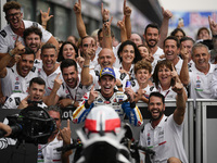 Marc Marquez of Spain and Gresini Racing MotoGP celebrate the victory of the MotoGP Race of MotoGP Of San Marino at Misano World Circuit in...