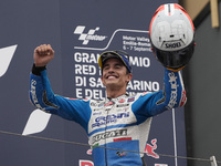 Marc Marquez of Spain and Gresini Racing MotoGP celebrate the victory of the MotoGP Race of MotoGP Of San Marino at Misano World Circuit in...