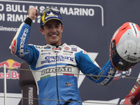 Marc Marquez of Spain and Gresini Racing MotoGP celebrate the victory of the MotoGP Race of MotoGP Of San Marino at Misano World Circuit in...