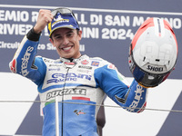 Marc Marquez of Spain and Gresini Racing MotoGP celebrate the victory of the MotoGP Race of MotoGP Of San Marino at Misano World Circuit in...